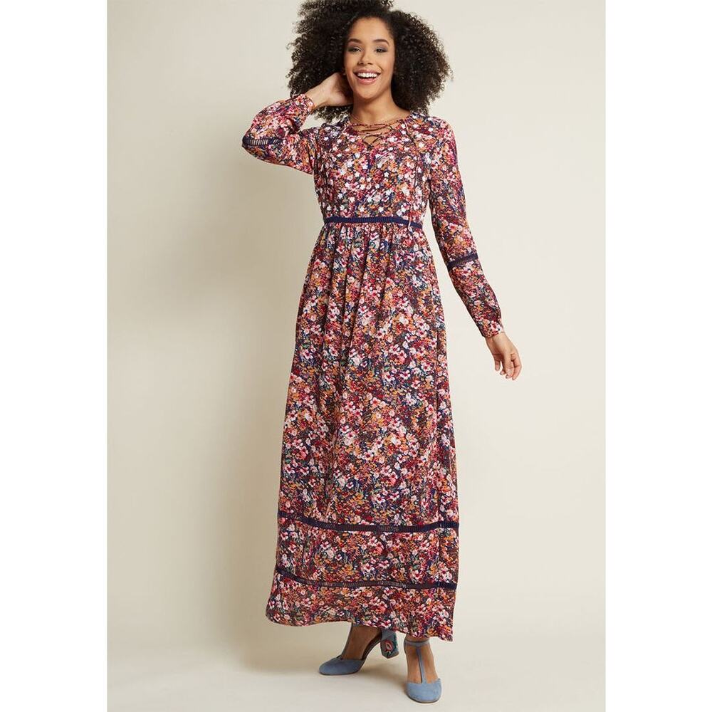 [Modcloth] Ravishing Matters Floral Print Daisy Appliques Maxi Dress Pockets 1X
